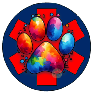 Watercolor paw over the Star of Life.